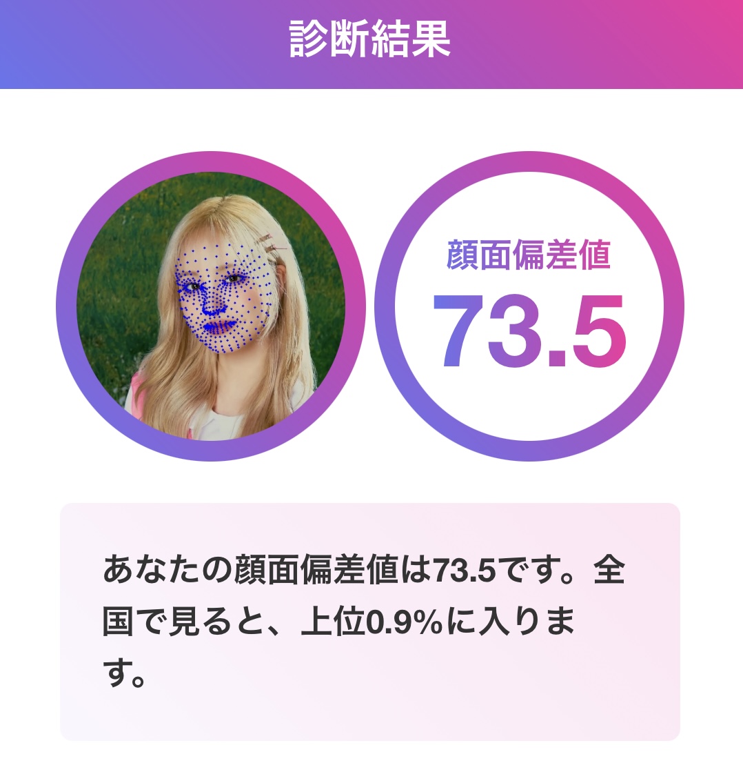リズ 顔面偏差値73.5